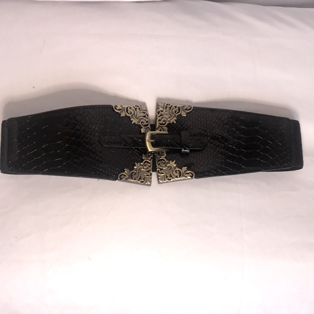 Faux snakeskin Belt with Gold trim
